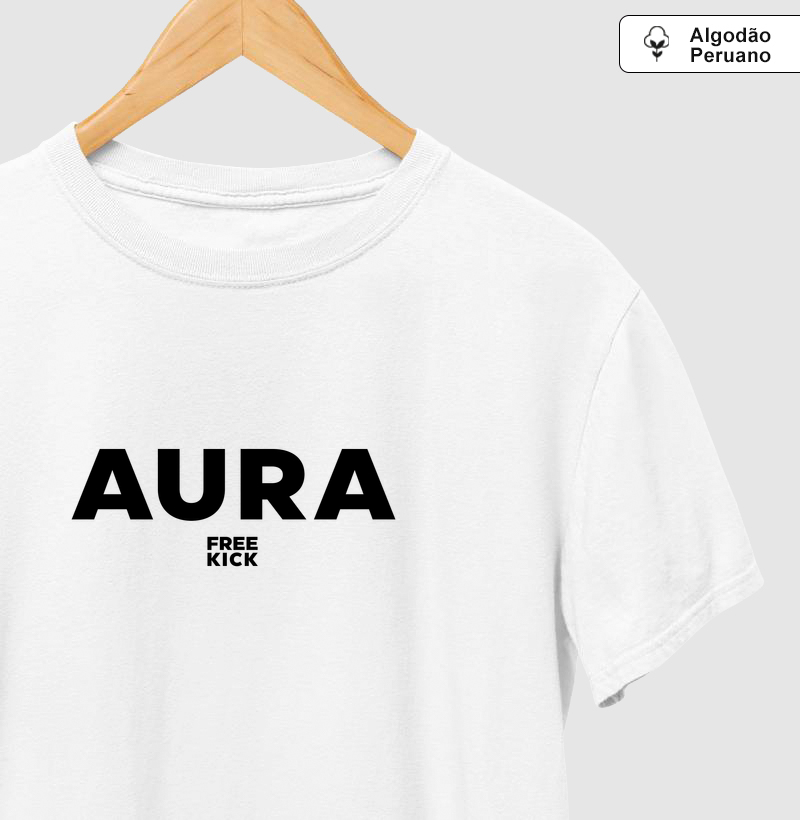CAMISETA ALGODÃO PERUANO FREE KICK AURA LOGO PRETO