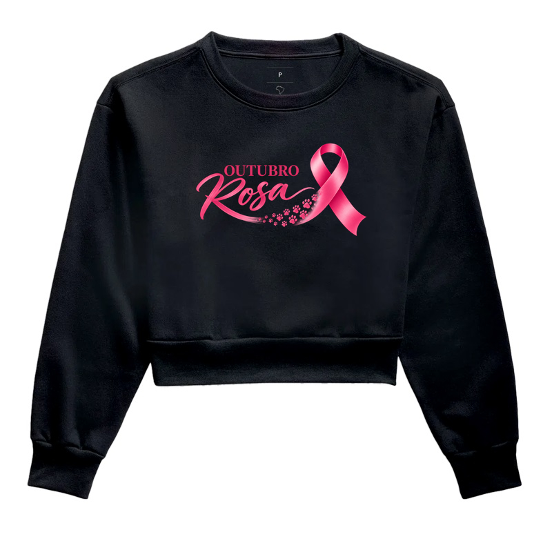 Outubro Rosa de Patinhas - Cropped Moletom