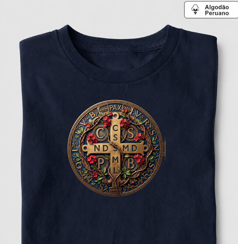 Medalha de São Bento e Flores Coroa-de-Cristo | Arte Sacra Exclusiva