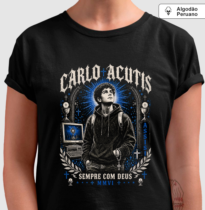 São Carlo Acustis - Sempre com Deus - Streetwear - Algodão Peruano