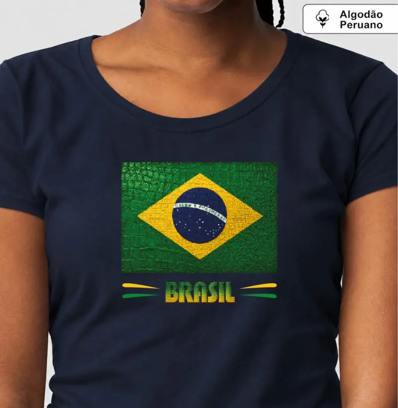 Camiseta Bandeira do BR estilizada (Feminina) - Camiseta Algodão Peruano