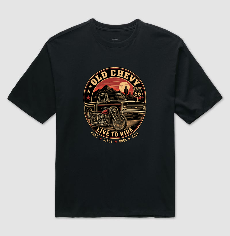 Live to Ride | Steel & Wheels - Old Chevy - Camiseta Oversized