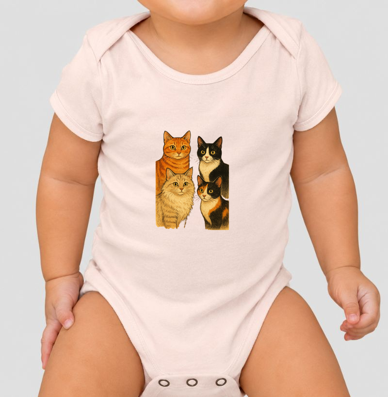 Body Infantil Gatinhos. Coleção Kids. Meninos e Meninas. Algodão Premium.