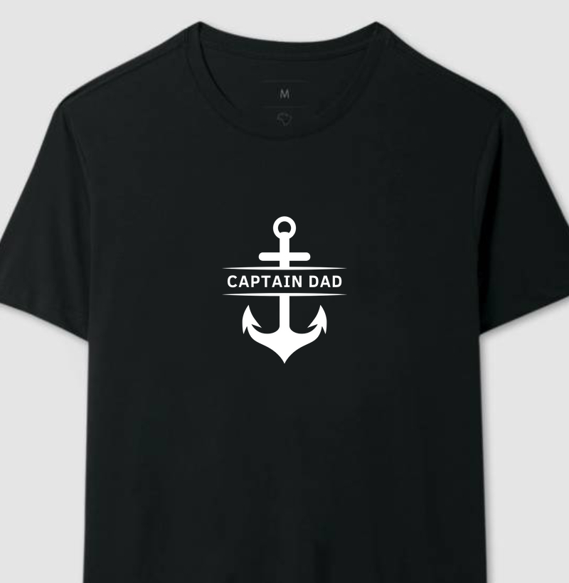 Camiseta de dia dos pais - Captain Dad + âncora - Algodão 30.1