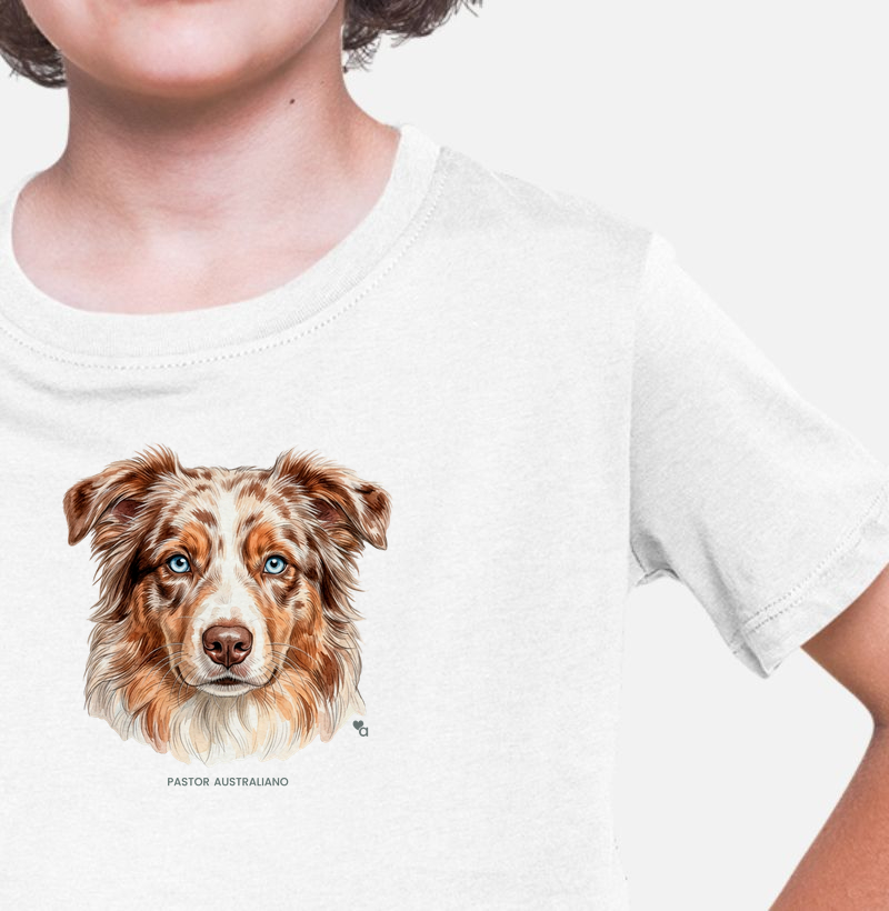 Cães - Pastor Australiano (Red Merle) - Infantil - Camiseta Infantil