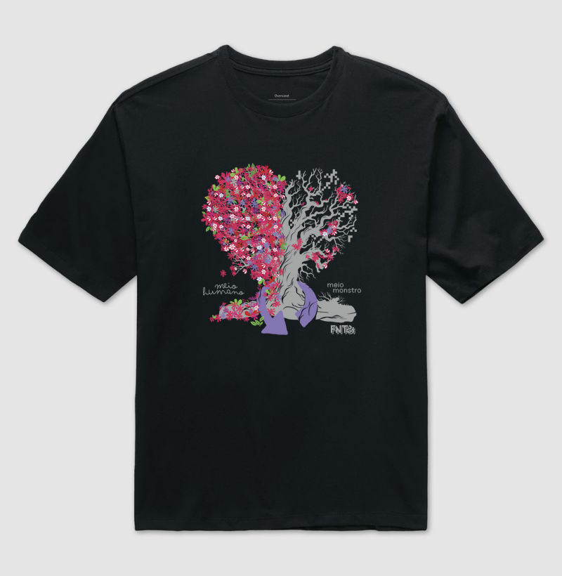 T-SHIRT OVERSIZED "HUMANOS E MONSTROS" / ÁRVORE-CORAÇÃO GRANDE 