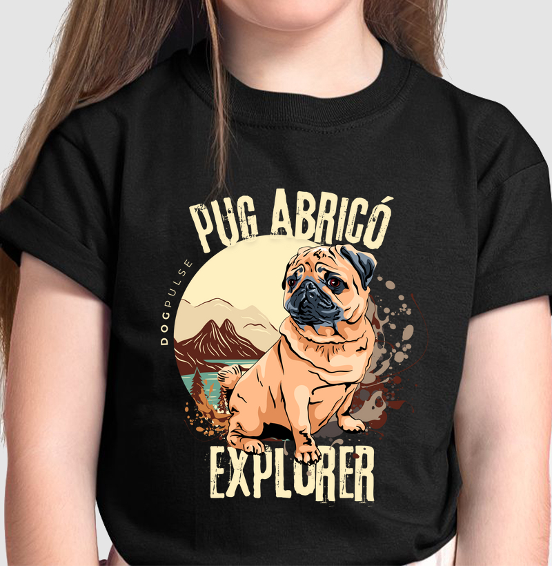 Camiseta Infantil Dog Pulse Pug Abricó Explorer – Joyful Journeys