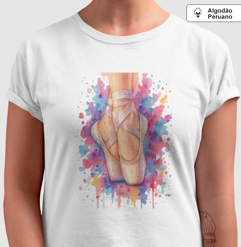 Camiseta Algodão Peruano - Bailarina Aquarela 