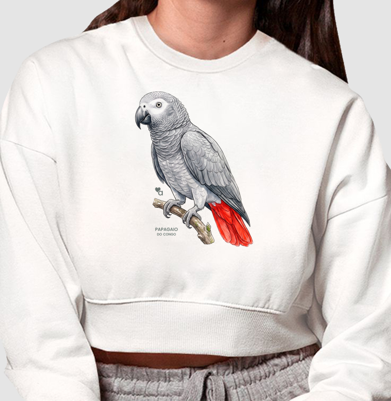 Aves - Papagaio do Congo - Moletom Cropped