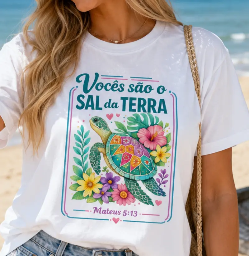 Vocês São o Sal da Terra – Mateus 5:13 Estampa Floral com Tartaruga