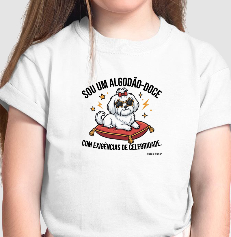 CAMISETA INFANTIL MALTÊS ALGODÃO-DOCE