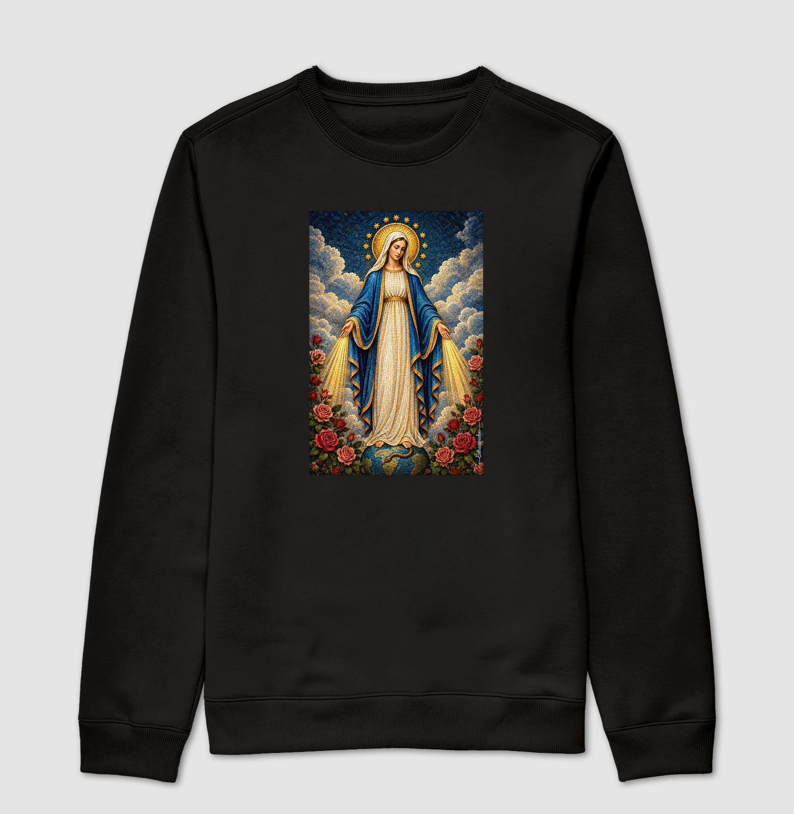 Nossa Senhora das Graças – Mosaico Sagrado | Medalha Milagrosa - Suéter Moletom