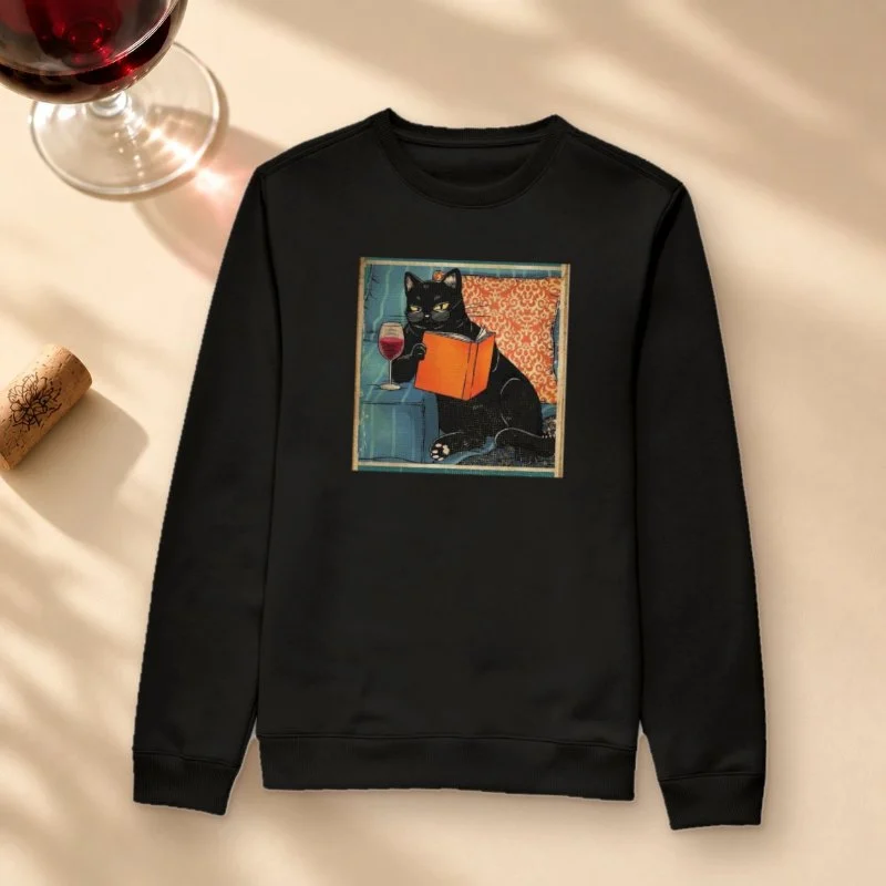 Camiseta Gatos, Vinhos e Livros - Suéter Moletom
