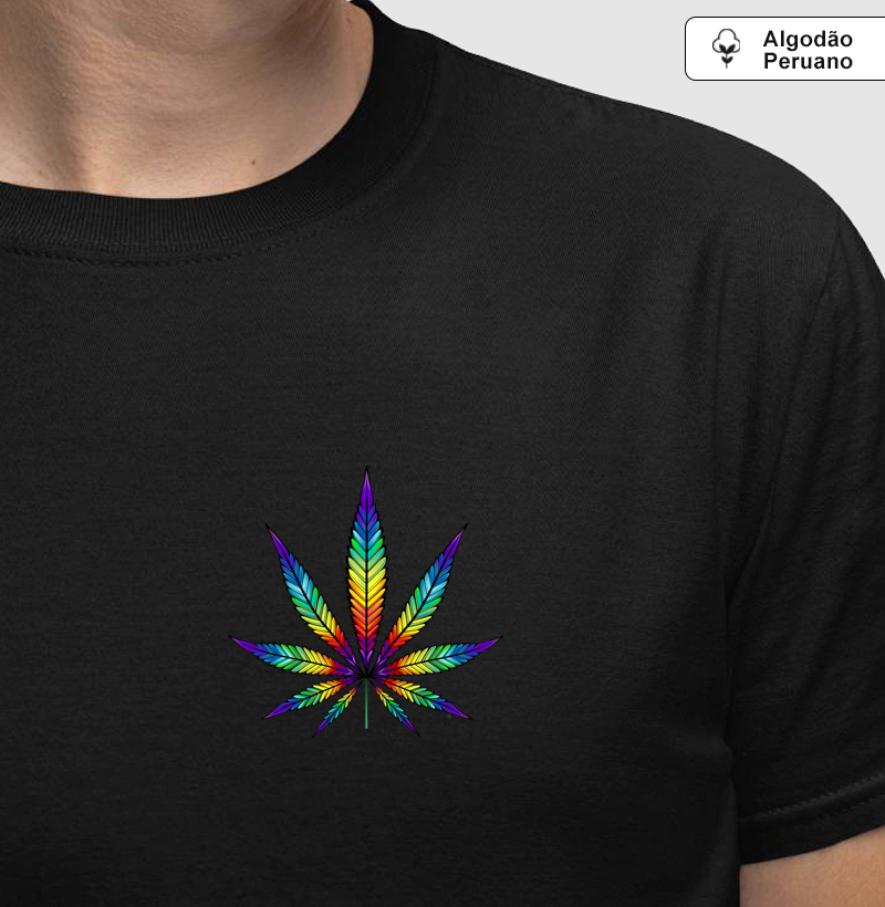 Camiseta Algodão Peruano Folha Rainbow