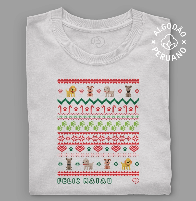 Feliz NatAU Bordado - Camiseta Algodão Peruano