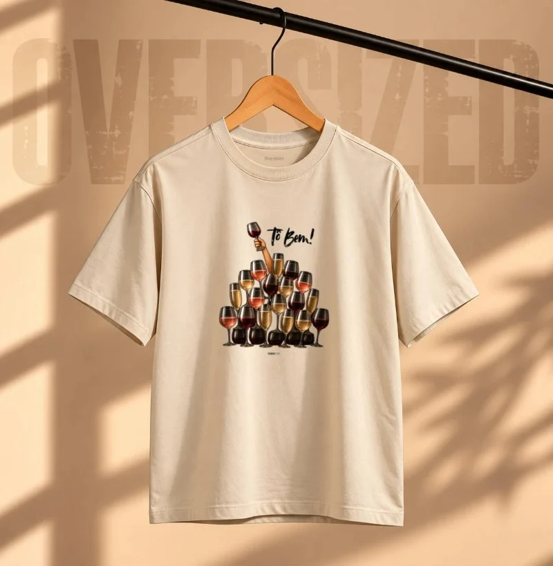 Camiseta Oversized Vinho - Tô Bem! - Taças - Camiseta Oversized