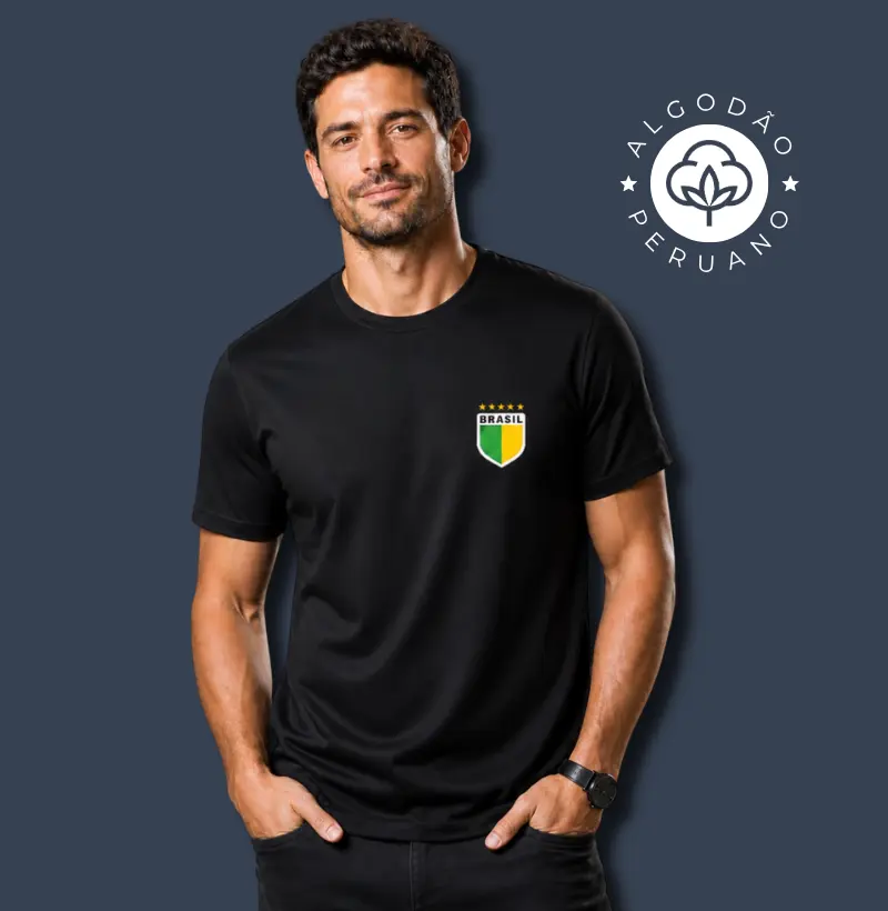 Camiseta Brasil Série Ouro – Algodão Peruano Pima | Estampa Minimalista Premium