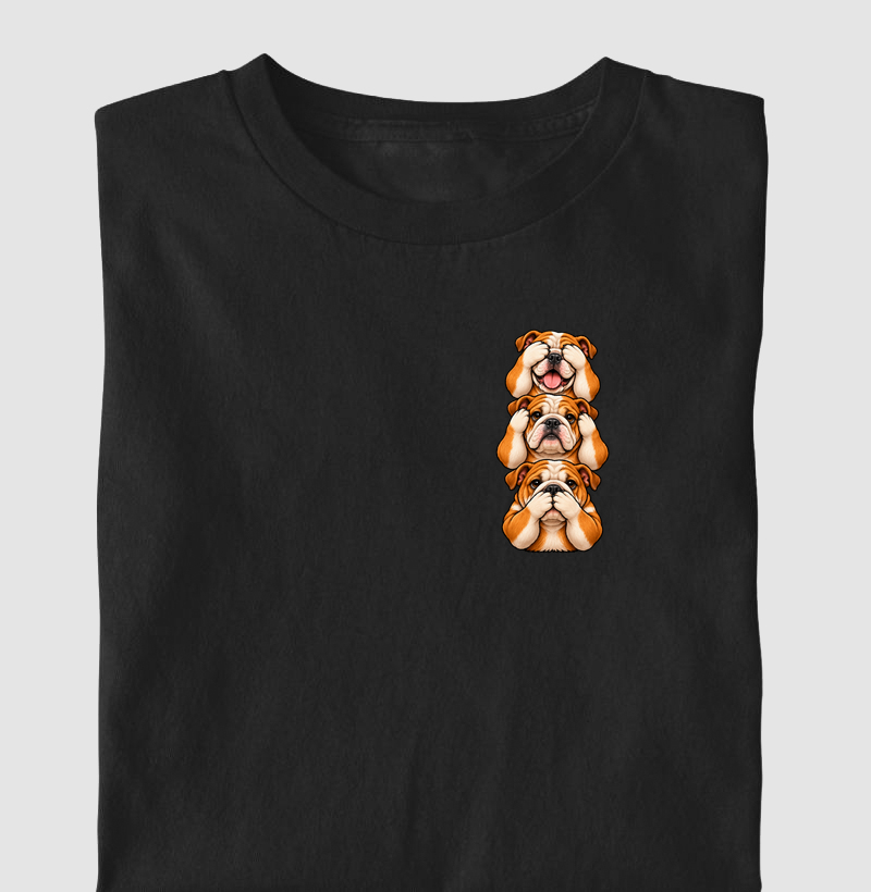 Ver, Ouvir e Falar versão Bulldog (minimal) - Camiseta Infantil