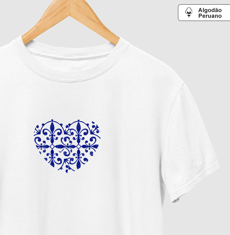Camiseta Algodão Peruano Coração Azulejo Português