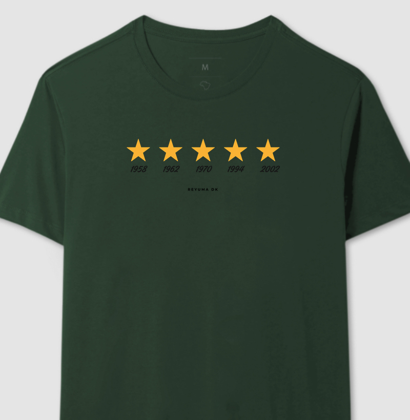 Camiseta Masculina, Feminina e Unissex de Algodão Peruano Futebol “Pentacampeão” 