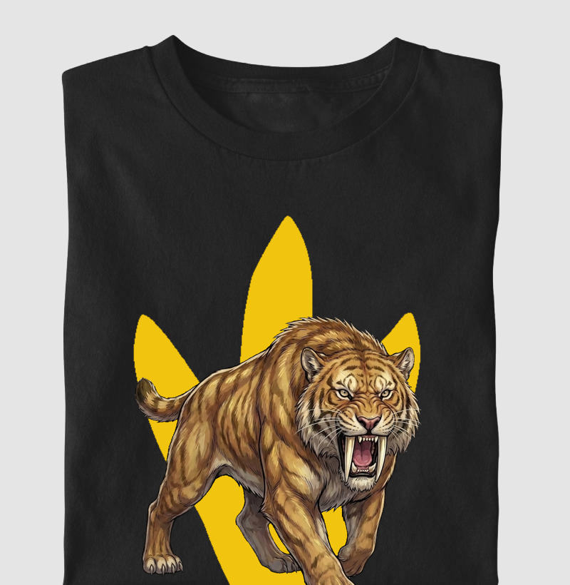 Camiseta Tigre Dente-De-Sabre Ataque Algodão Premium Dinoloco