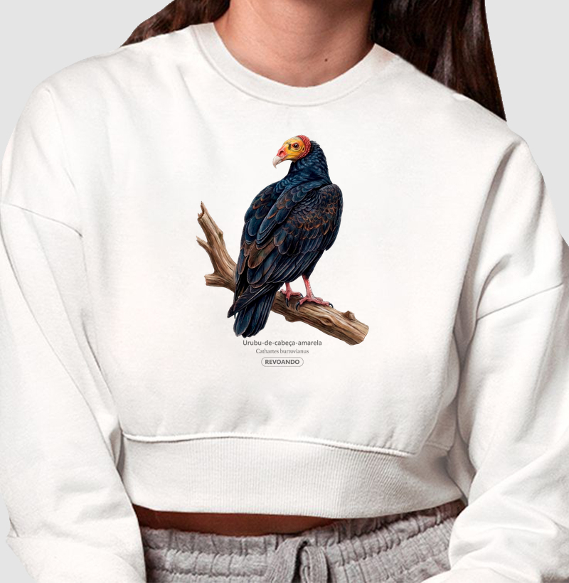 Traços Alados - Urubu-de-cabeça-amarela - Moletom Cropped