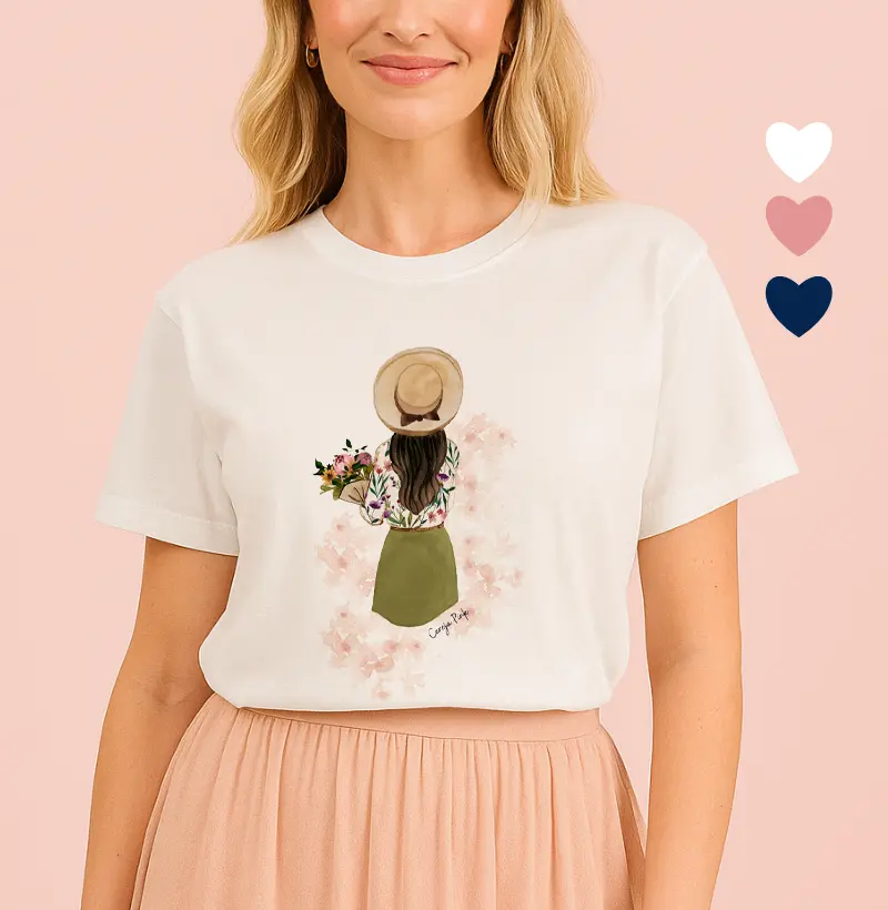 Camiseta Feminina Ilustrada Menina flores 