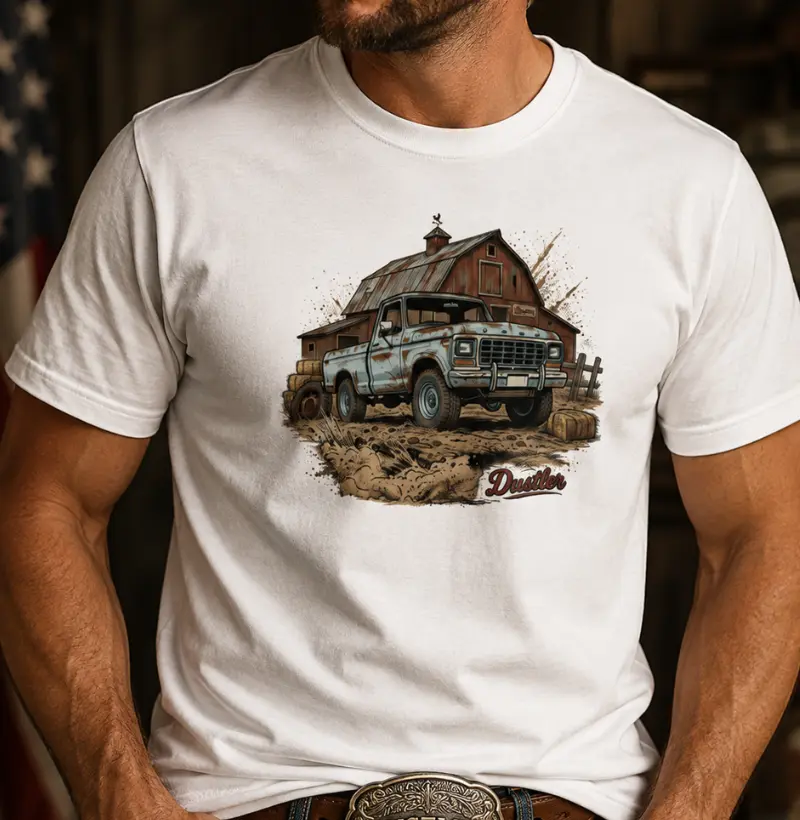 Camiseta Country Masculina Old Truck Barn Dustler South Co. Algodão Peruano Premium