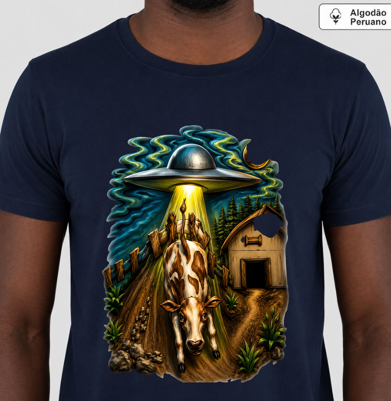 Camiseta Algodão Peruano Vaca Abdusida 3D
