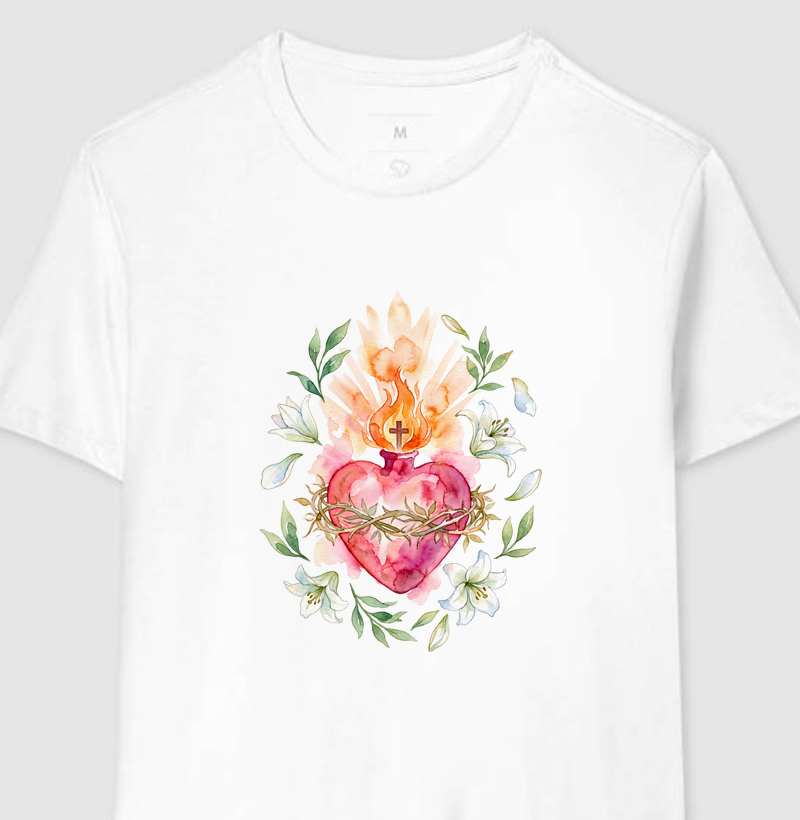 Sagrado Coração de Jesus em Aquarela - Camiseta