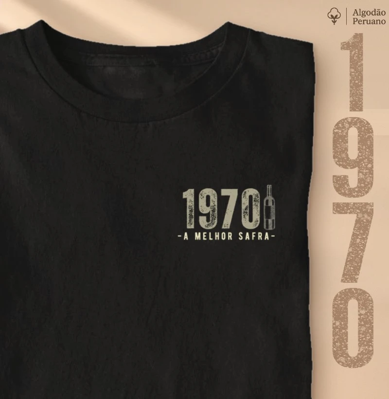 Camiseta Vinho - A Melhor Safra 1970 - Bolso (cor única) - Camiseta Algodão Peruano