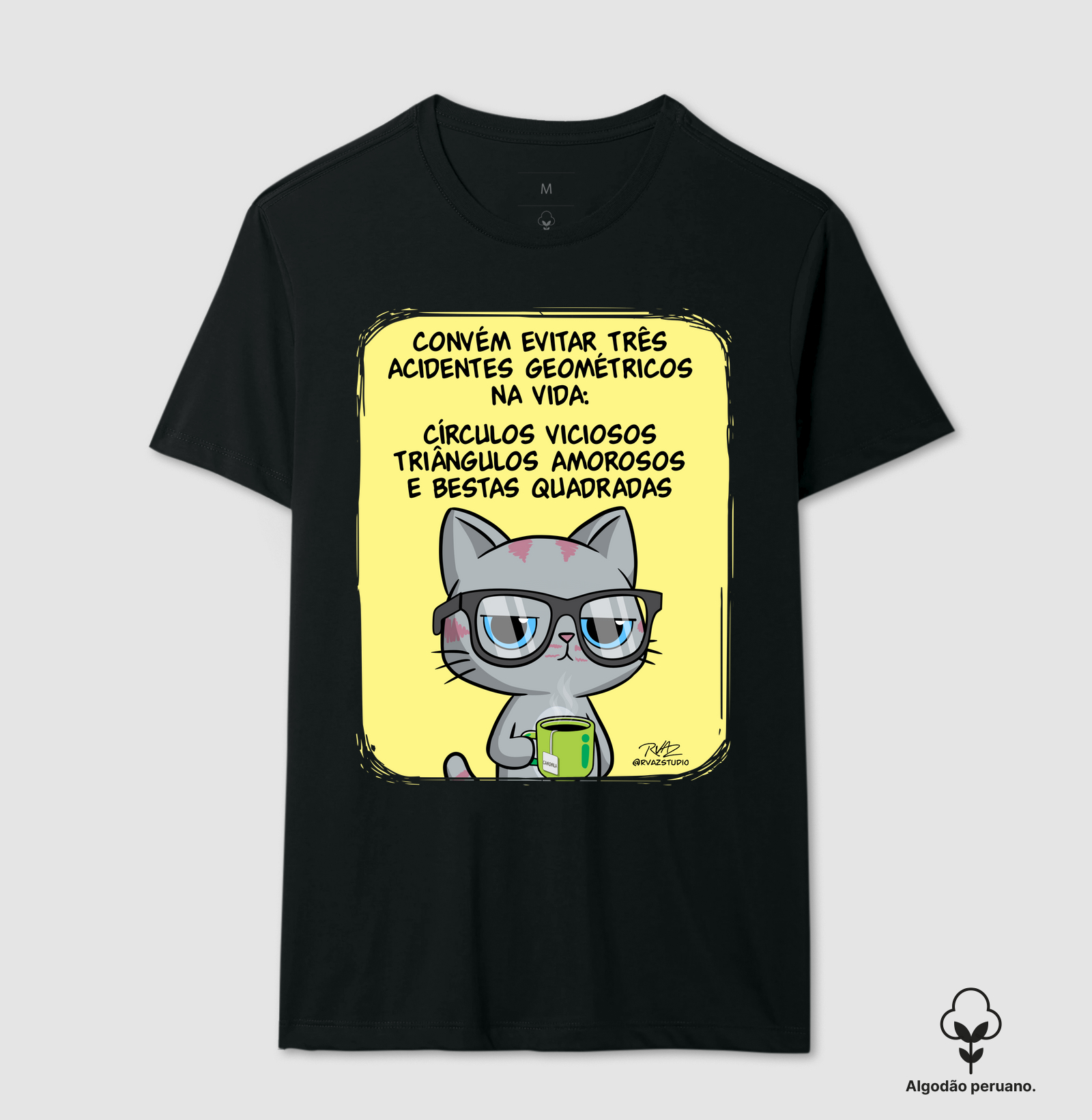 Camiseta Gato Sincero Geometria - Camiseta Algodão Peruano