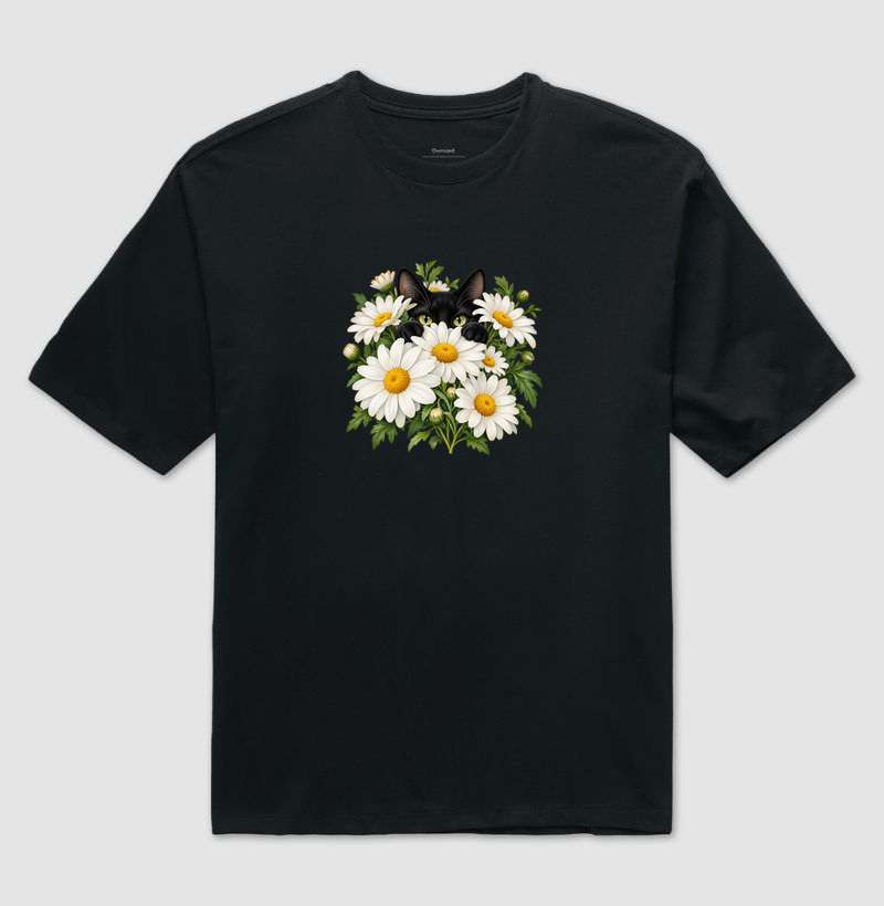 Gato Entre Margaridas - Camiseta Oversized