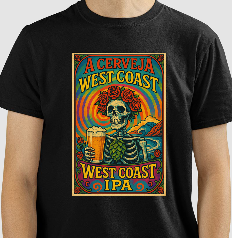 Camiseta West Coast IPA Psicodélica – Caveira & Lúpulo Cerveja Artesanal