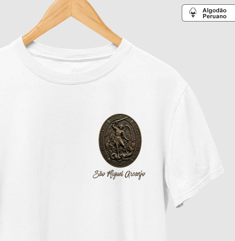 Camiseta Algodão Peruano Medalha de São Miguel Arcanjo
