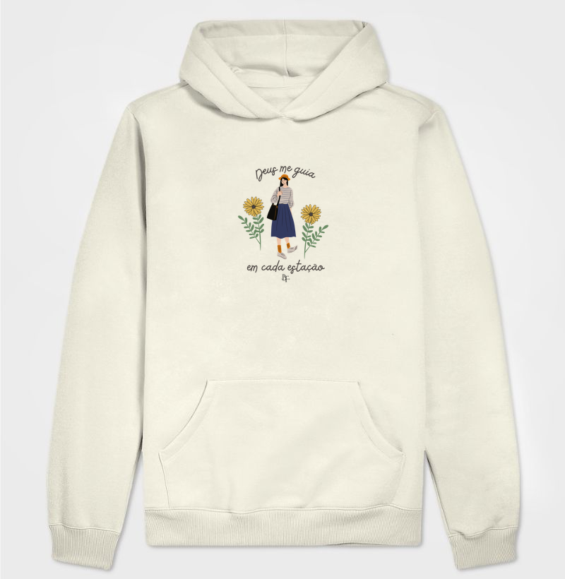 Guiada em Cada Estação – Girassol & Fé - Hoodie Moletom