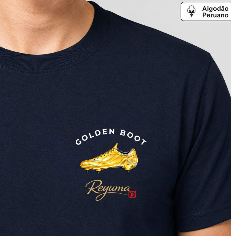 Camiseta Masculina, Feminina, Babylook e Unissex de Algodão Peruano Futebol "Golden Boot"  - Camiseta Algodão Peruano