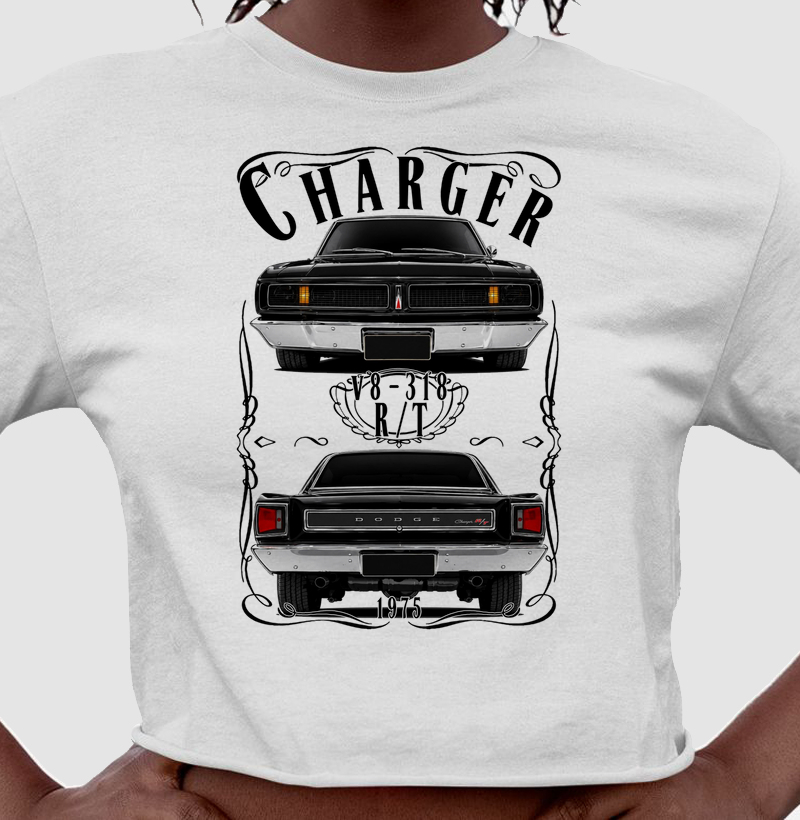Camiseta cropped feminina Charger R/T vintage