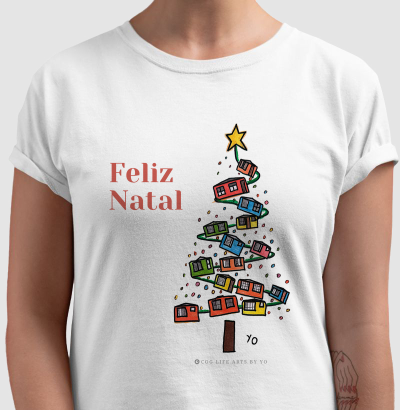 Camiseta Adulto Branca Feliz Natal by Johannes Cruzué