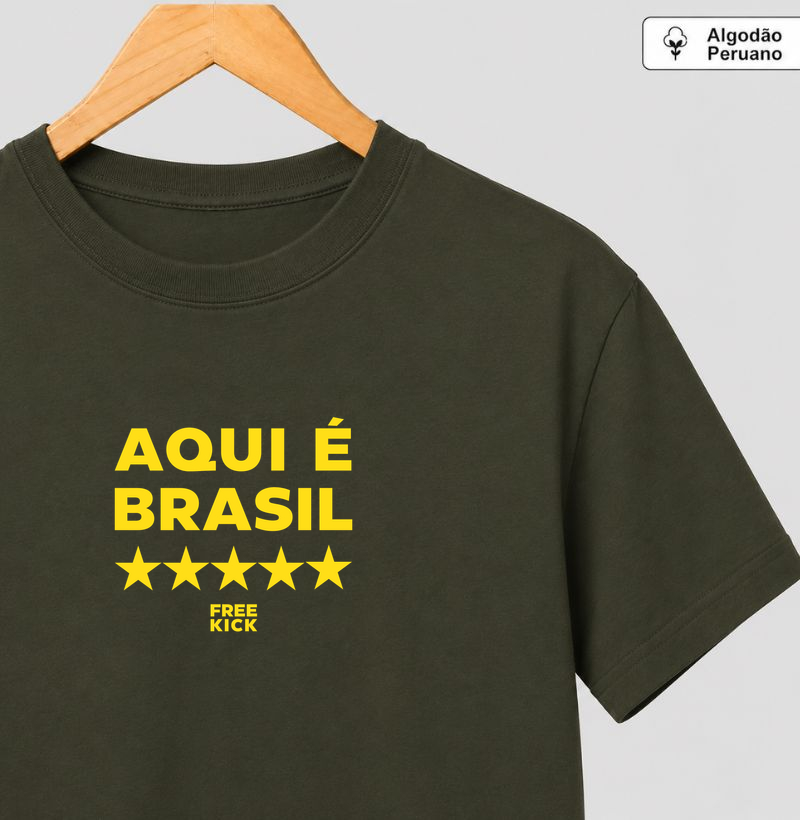 CAMISETA ALGODÃO PERUANO FREE KICK AQUI É BRASIL