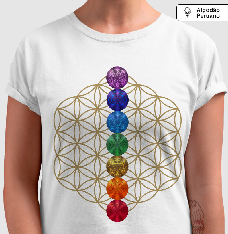 Camiseta Premium Sete Chakras – Alinhamento Energético – Algodão Peruano Unissex
