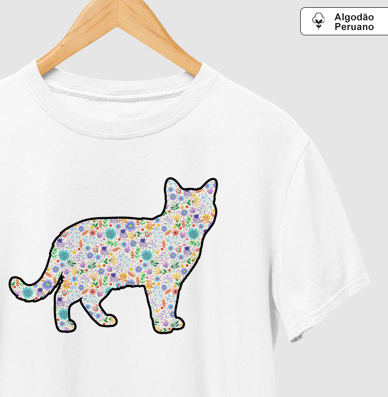 Camiseta Gato SRD Floral - Pelo & Pano