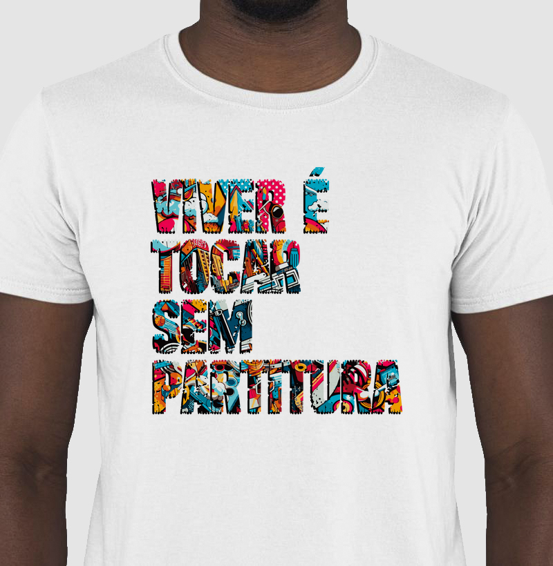 Camiseta Frase Pop Art "Viver é tocar..."
