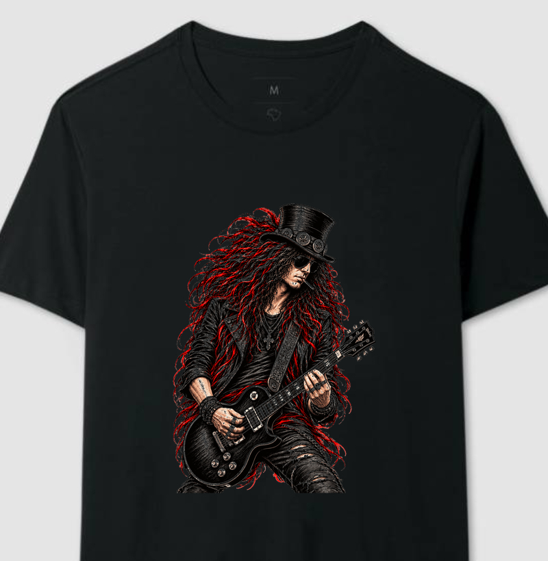 Camiseta Rock Guitarrista Vintage – Estampa Line Art Rebelde