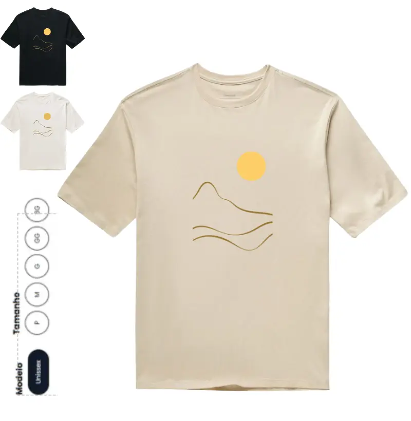 Camiseta OVERSIZED Pôr do Sol ilustrado - para quem tem alma salgada, ama conforto e liberdade.