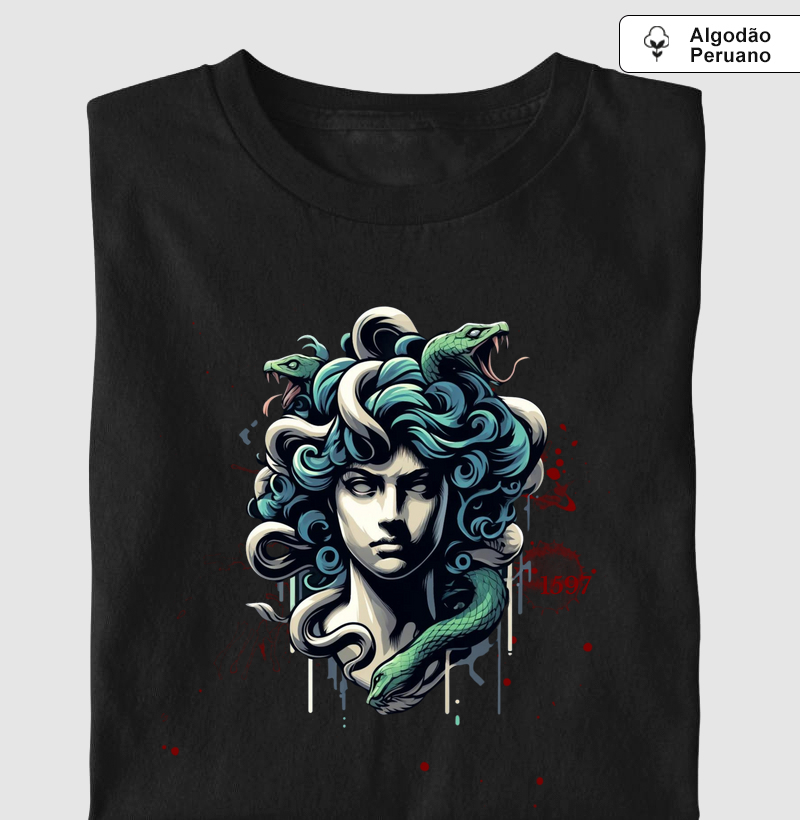 Camiseta Algodão Peruano Olhar de Medusa - Camiseta Algodão Peruano
