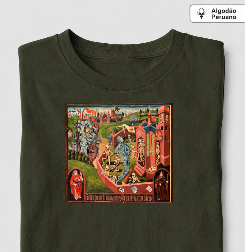 O Cavaleiro no Cemitério, 1492 - Camiseta Algodão Peruano