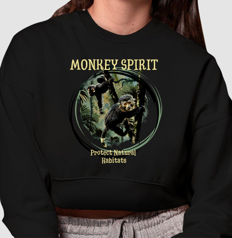 Cropped Moletom Monkey Spirit - Protect Natural Habitat IV