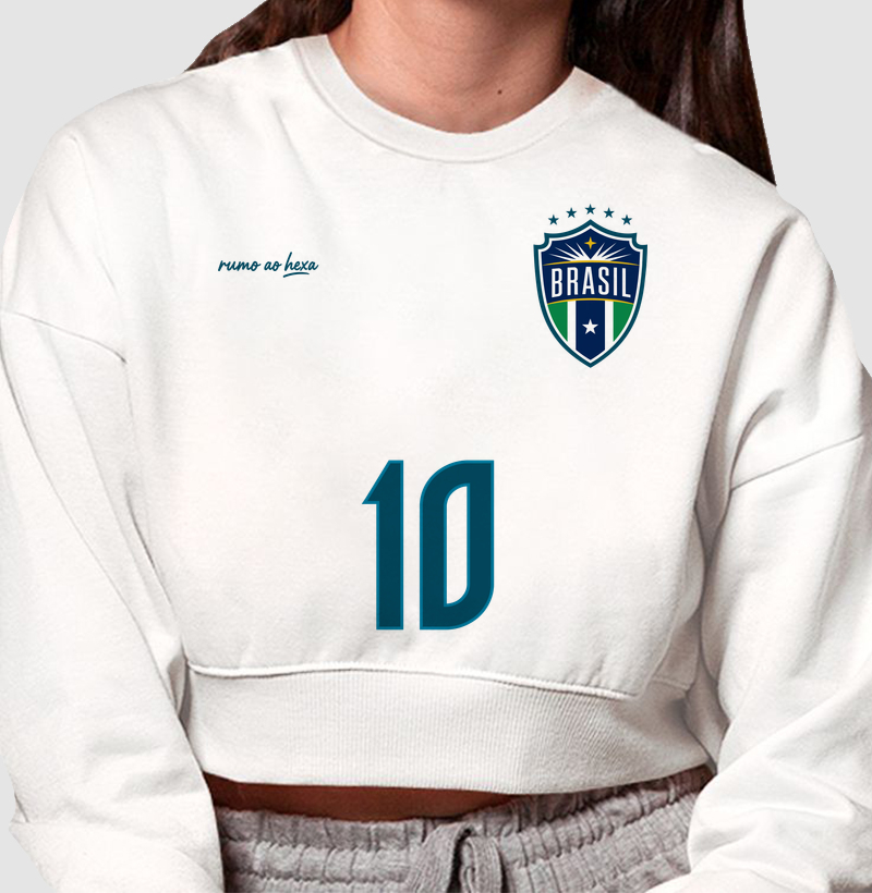 Cropped Moletom Rumo ao Hexa! - Branco