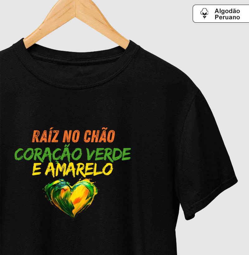 Raíz no chão, coração verde e amarelo